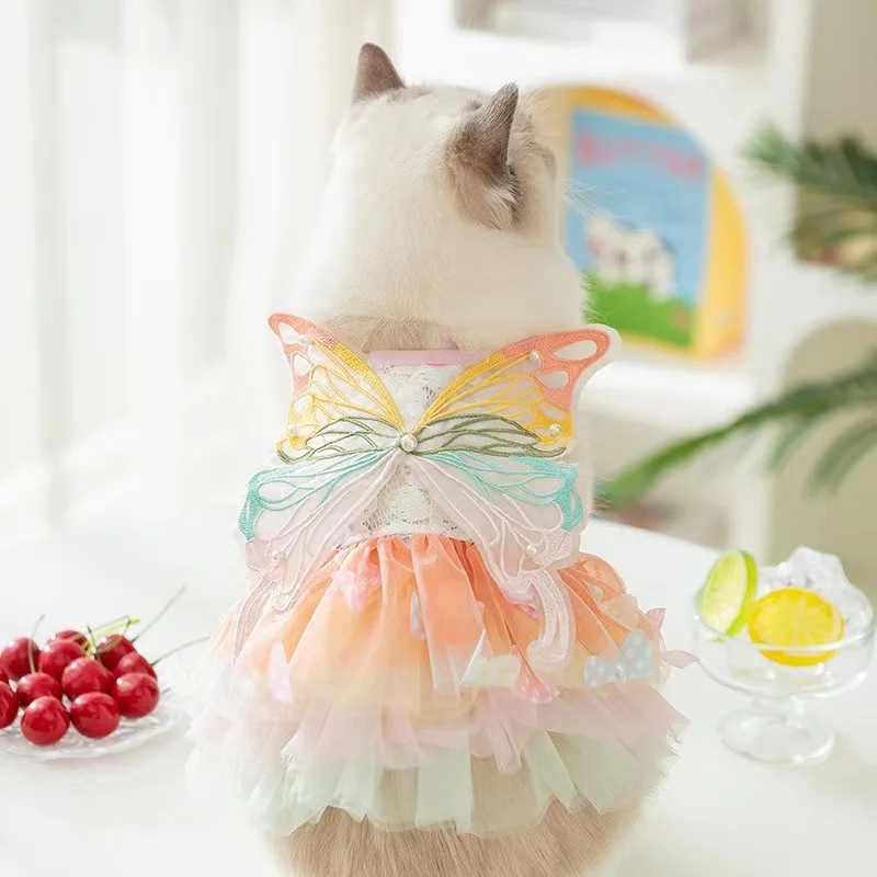 Pet Clothes Cat Puppy Princess Dress  Striped Plaid Dresses with Bow for Cats Kitten Dog Sphynx Clothing