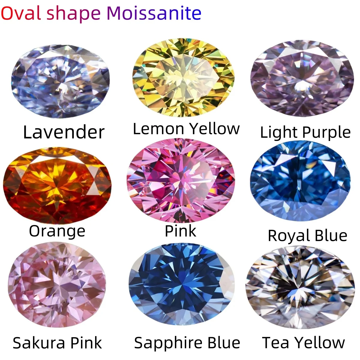 Oval shape 100% Moissanite 0.5~5.0ct VVS1 Lavender Gray Blue D color Loose Brilliant Gemstone With Certificate for Fine Jewelry