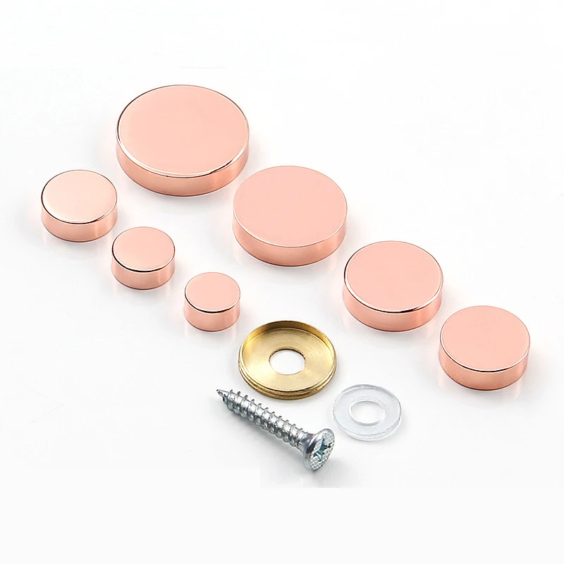 4x Rose gold Pure copper Decorative Nail mirror Fixing Screws Plastic Washers Flat Advertisement nail Fittings Brass Screw Cover