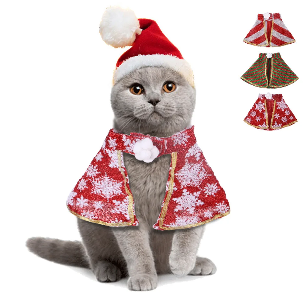 

2025 New Hot Selling Pet Christmas Cloak Hat Set Fashion All-match Cat and Dog Clothes Holiday Decoration Pet Clothes
