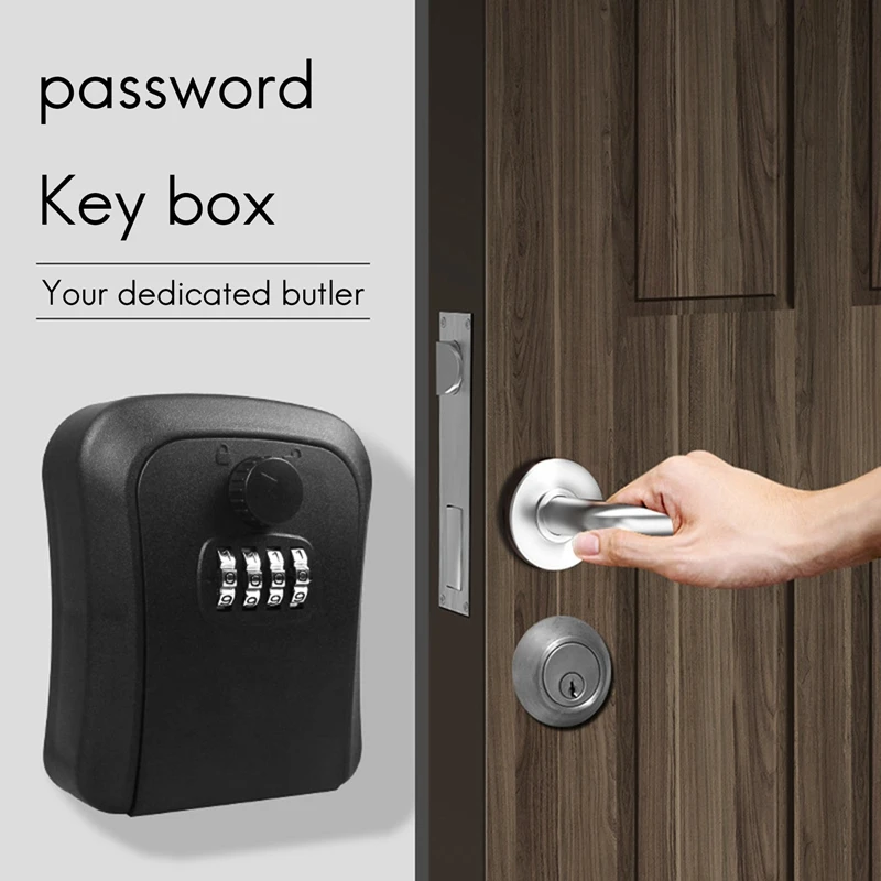 3X Key Lock Box, Wall-Mounted Zinc Alloy Key Box Weatherproof 4-Digit Combination Key Storage Lock Box