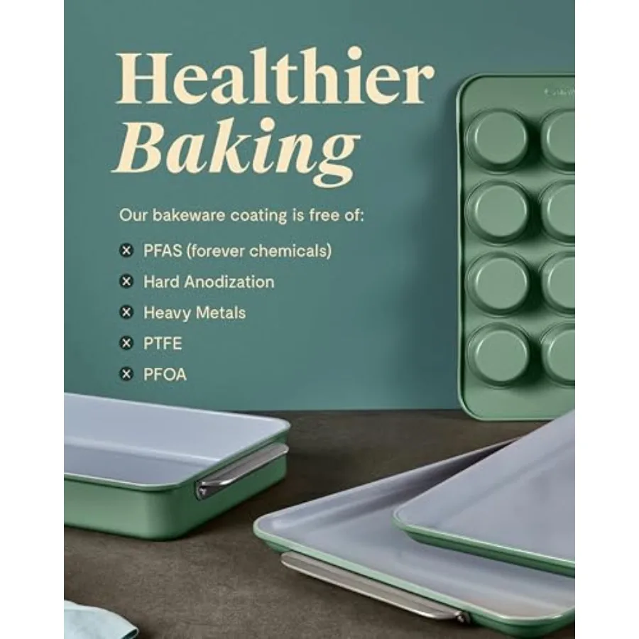 Nonstick Ceramic Bakeware Set 5 Pieces - Baking Sheets Assorted Baking Pans and Storage - Aluminized Steel Body - Non Toxic PTF