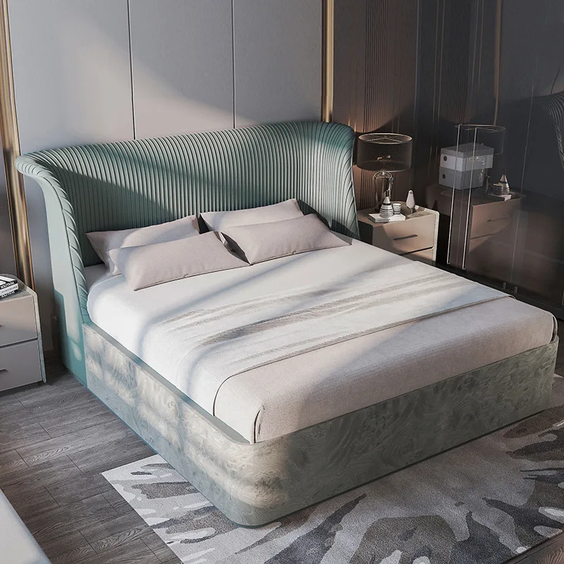 Italian light luxury beech double bed 1.8 meters master bedroom European simple. 5 meters soft bag high backrest bed