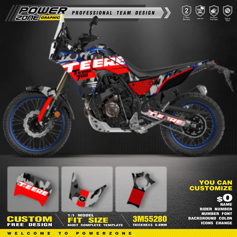 POWERZONE Custom Graphics Adhesive Decals Sticker Kits DECO Dekor For YAMAHA T700 2018-2023 TENERE T700 Name Number Customize