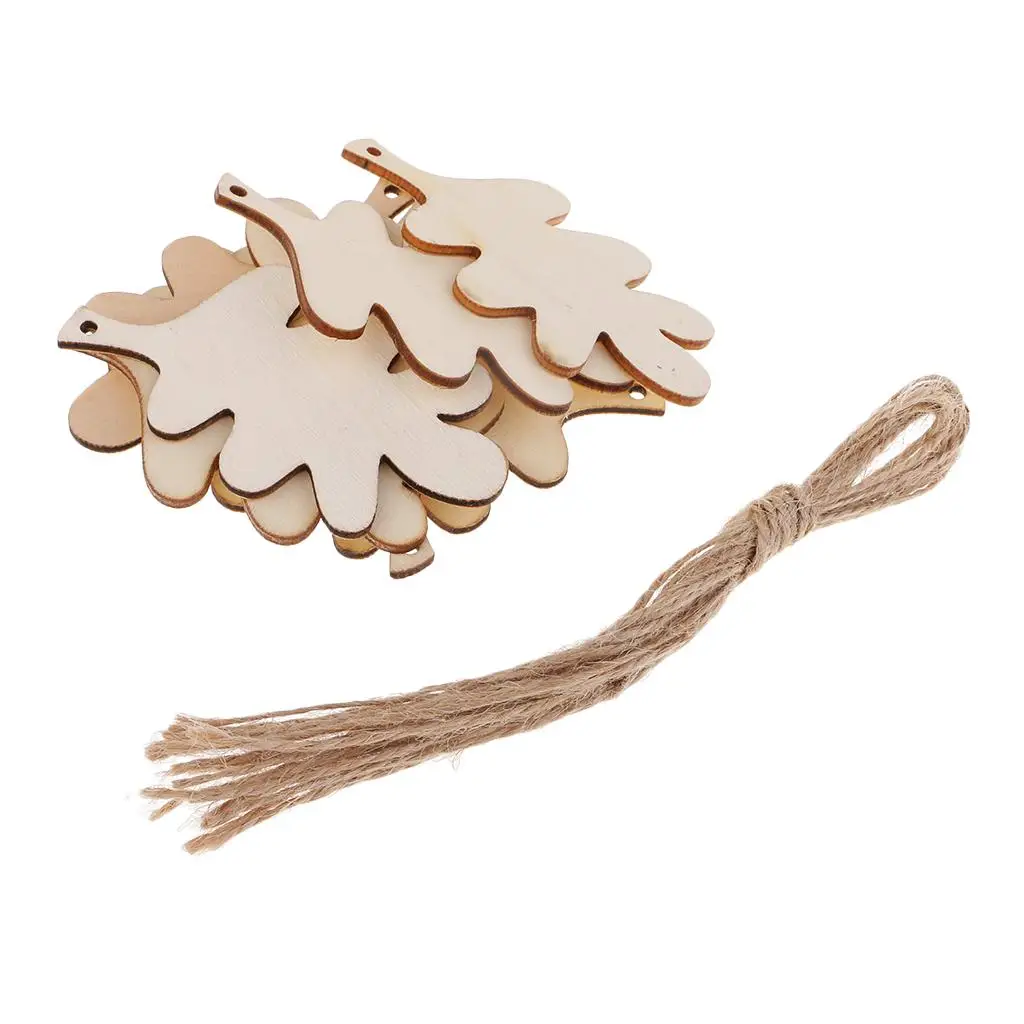 2x 10 Pieces Natural Cutouts Wood Leaf Shapes Slices Pieces Wooden Tags with