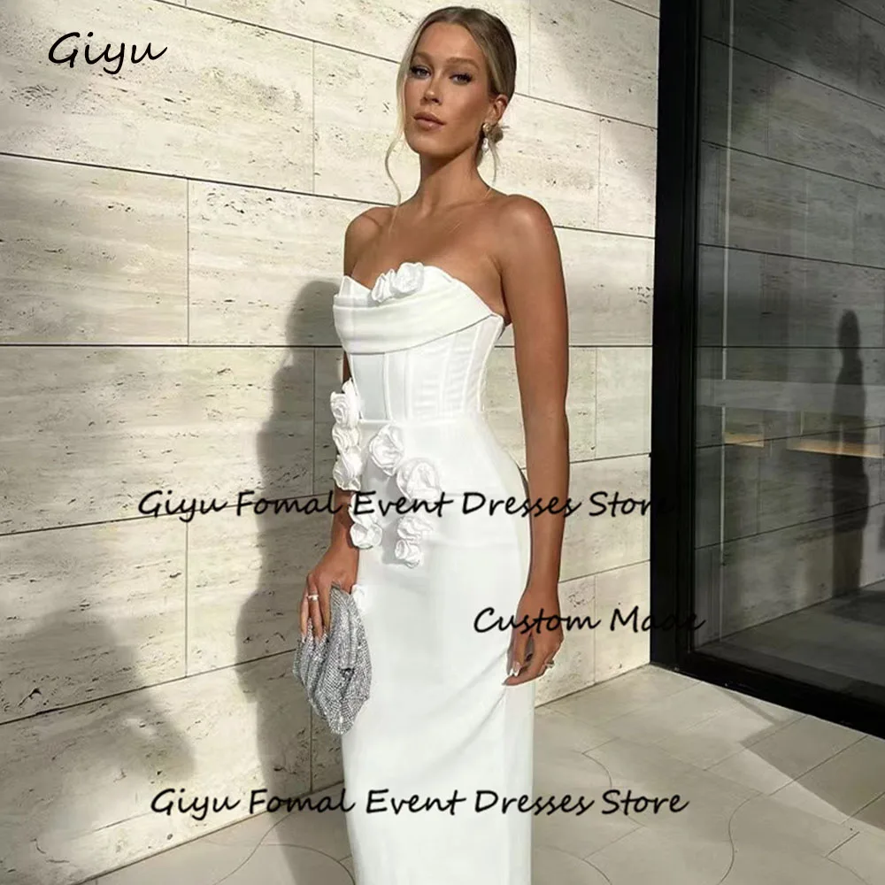 

Giyu Elegant 3D Followers Evening Dress Sweetheart Collar Pleat Ankle-length Wedding Party Dress Vestidos De Noche 2024