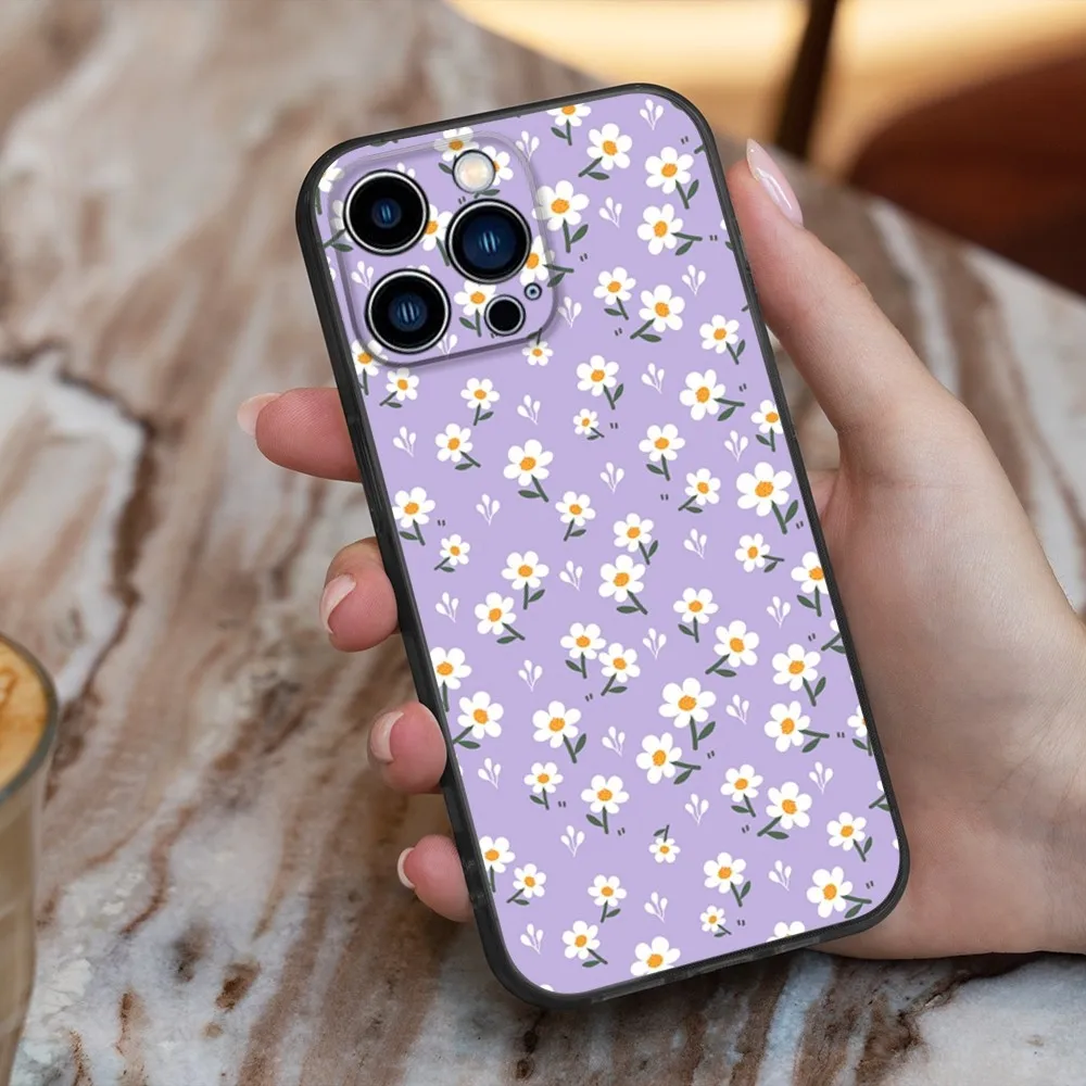 Daisy Phone Case For iPhone 16,15,14,13,12,11,Pro,X,XS,Max,XR,Plus,Mini Soft Silicone Black Shockproof TPU