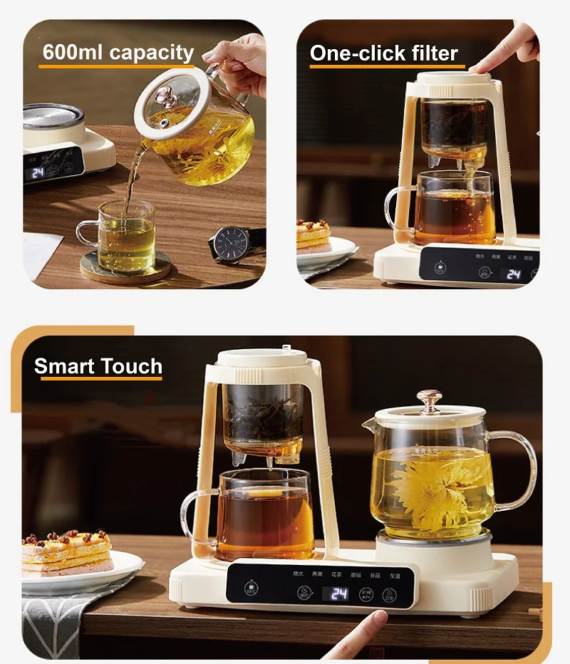 600 مللي وعاء صحي ذكي متعدد الوظائف الطبخ الغليان 2 in1 مكتب الزجاج زهرة إبريق الشاي غلاية كهربائية المنزل السيارات الدفء