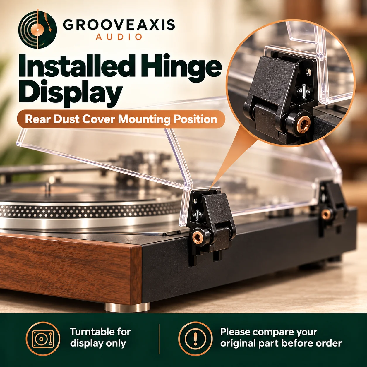 Dust Cover Hinge Set GROOVEAXIS 2PCS Universal Spring Loaded Turntable Lid Replacement for Vinyl Record Player