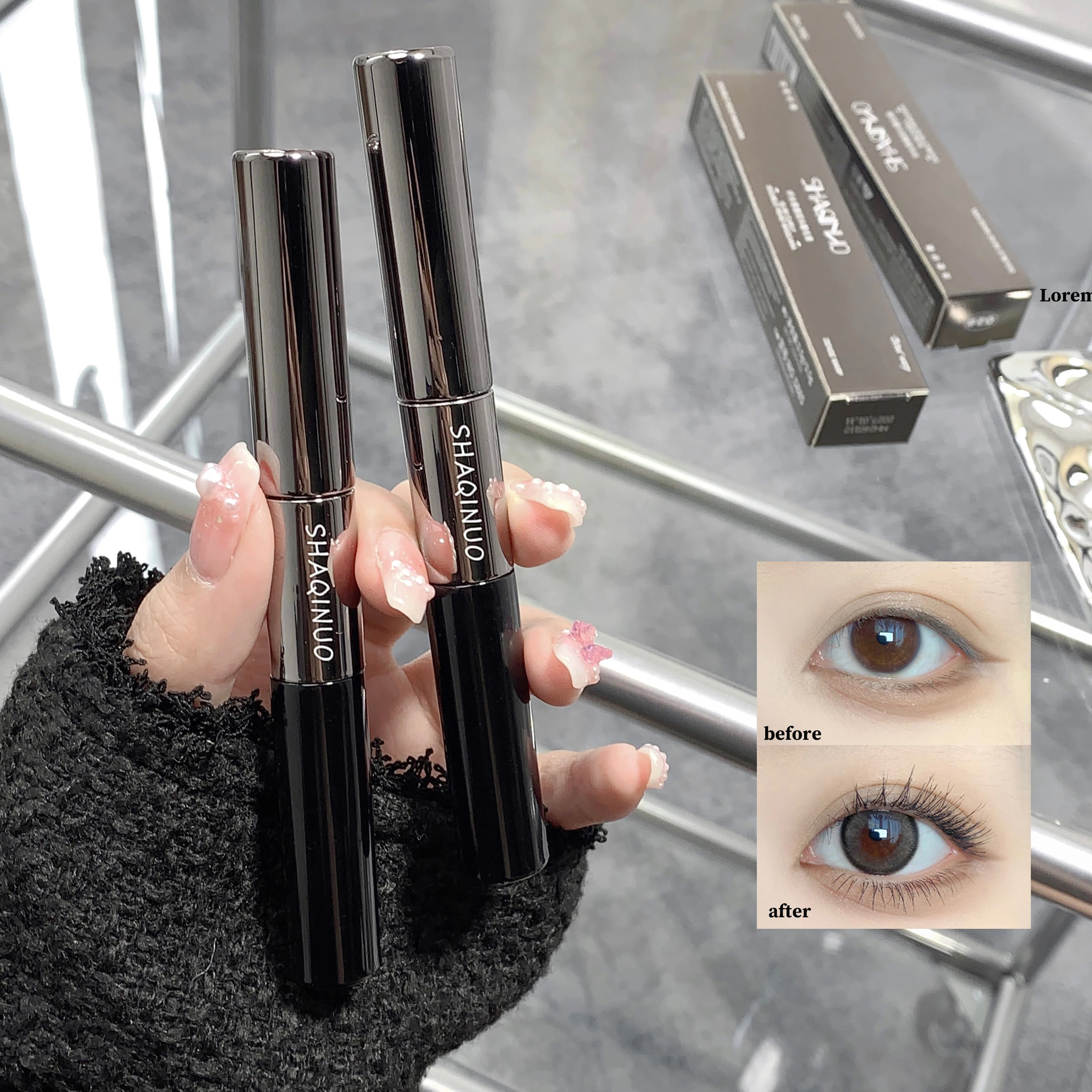 SHAQINUO 2 In 1 Volume and Length Waterproof Mascara Long Lasting Dual-Ended Tubing Eye Makeup