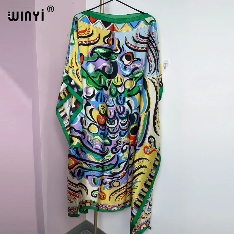 WINYI Summer beach Dress NEW Print Boho Hijab Loose vetidos Elegantes Muslim Abaya Robe Gown Sexy Lady Party maxi holiday kaftan