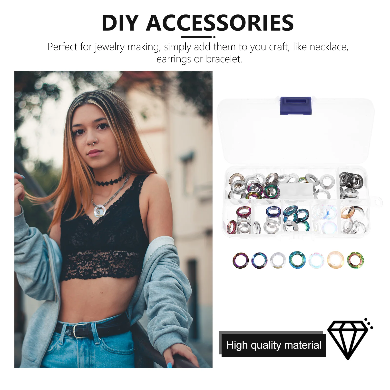 

Big Hole Round Ring Diy Earring Accessories Handmade Glass Charm Bracelet Necklace Craft Manicure Decorative