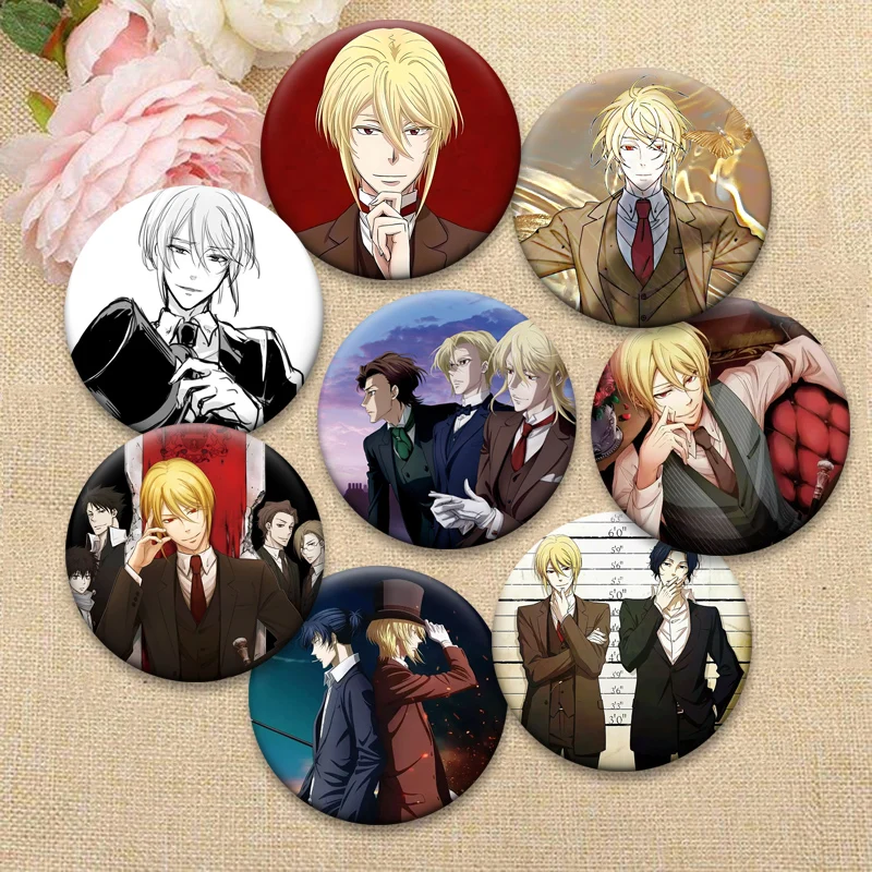

Anime Yuukoku No Moriarty Badge Round Brooches William James Moriarty,Albert James Moriarty,Louis James Moriarty Cartoon Pins