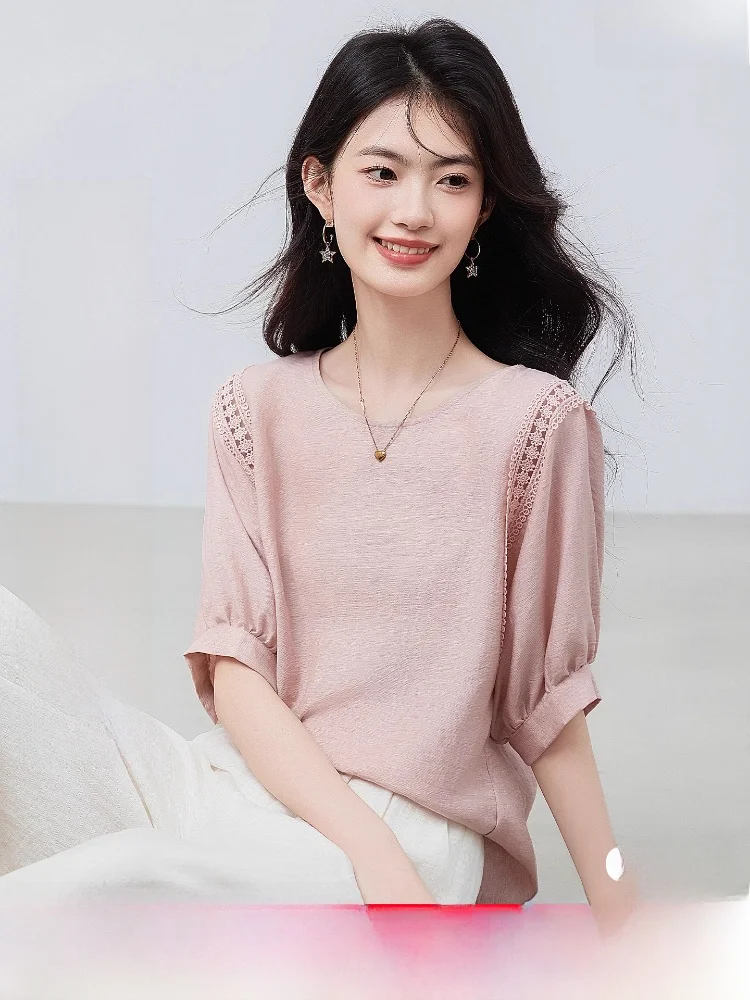 

Design Sensation Loose Women's irt Lantern Sve Casual Breathable Polyester Summer New Sle by Xinfuiyu round Ne ort...