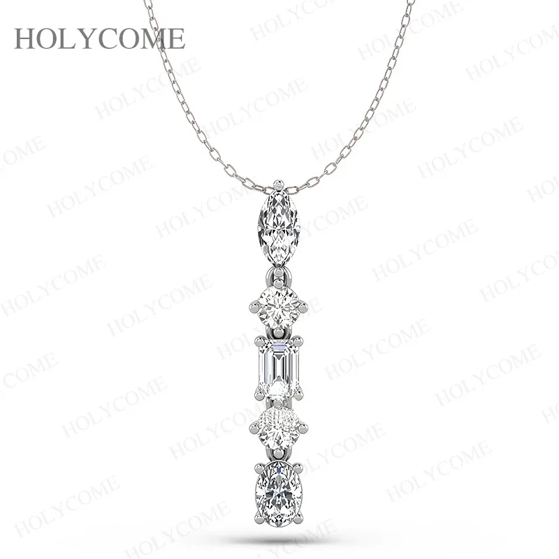925 Sterling Silber Multi-Form Moissanit Anhänger Halskette Oval Rund Smaragdschliff Dünne Kette für Damen Modeschmuck – Detail 5