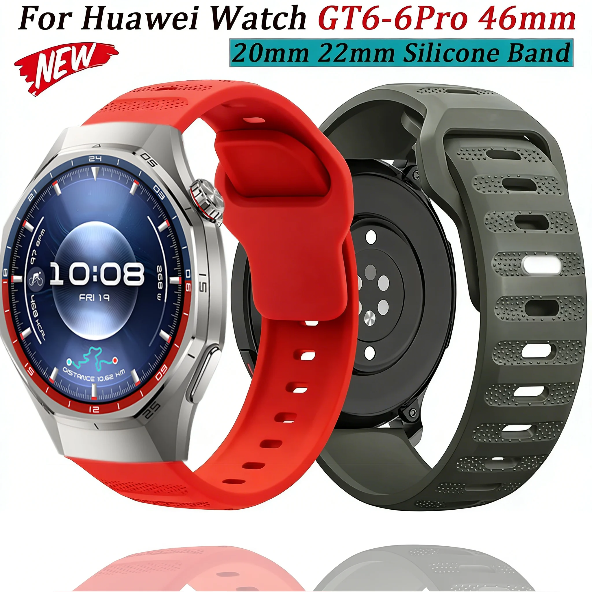 Bracelet en Silicone 22/20mm, pour Huawei Watch 5/4/GT6-5-4 GT5-6 Pro Amazfit Active Max/Bip 6-5, pour Galaxy Watch 7/6/5/4