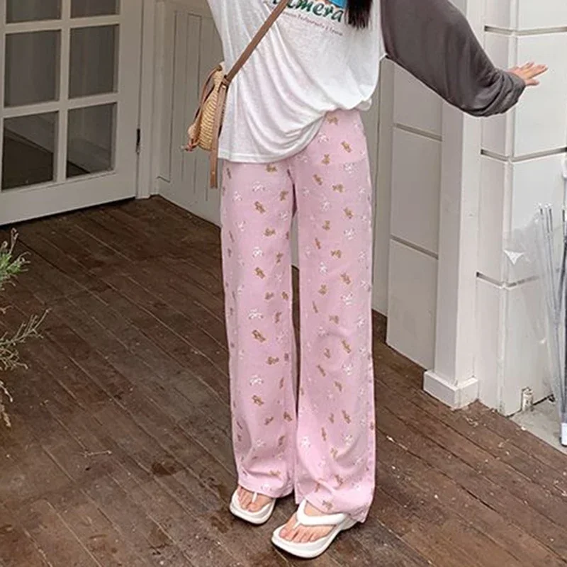 Woman New High Waist Korean Harajuku Wide Leg Jeans Female Fashion Cutecore Pants Girls Y2k Streetwear Pink White Denim Trousers