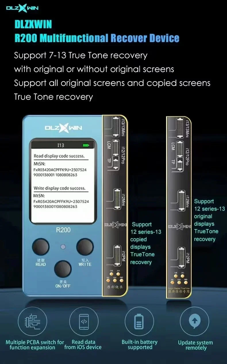 Códec de reparación de Color primario DL R200 para iPhone X, 11, 12, 13, 14 Pro Max, programador de recuperación de tono verdadero de Color Original multifuncional