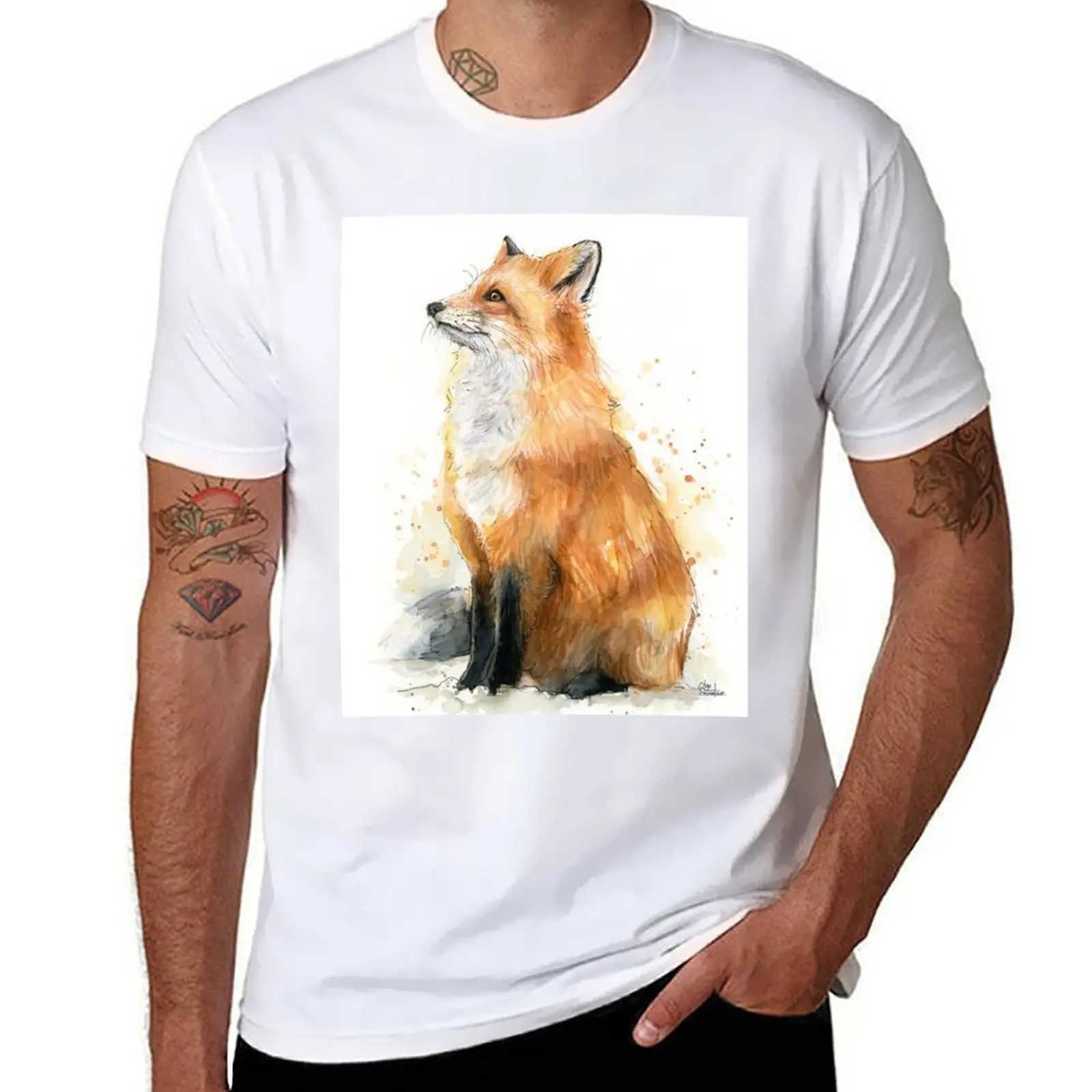 

Watercolor Fox Painting T-Shirt man t shirt heavy cotton t shirts for man cotton T-Shirt