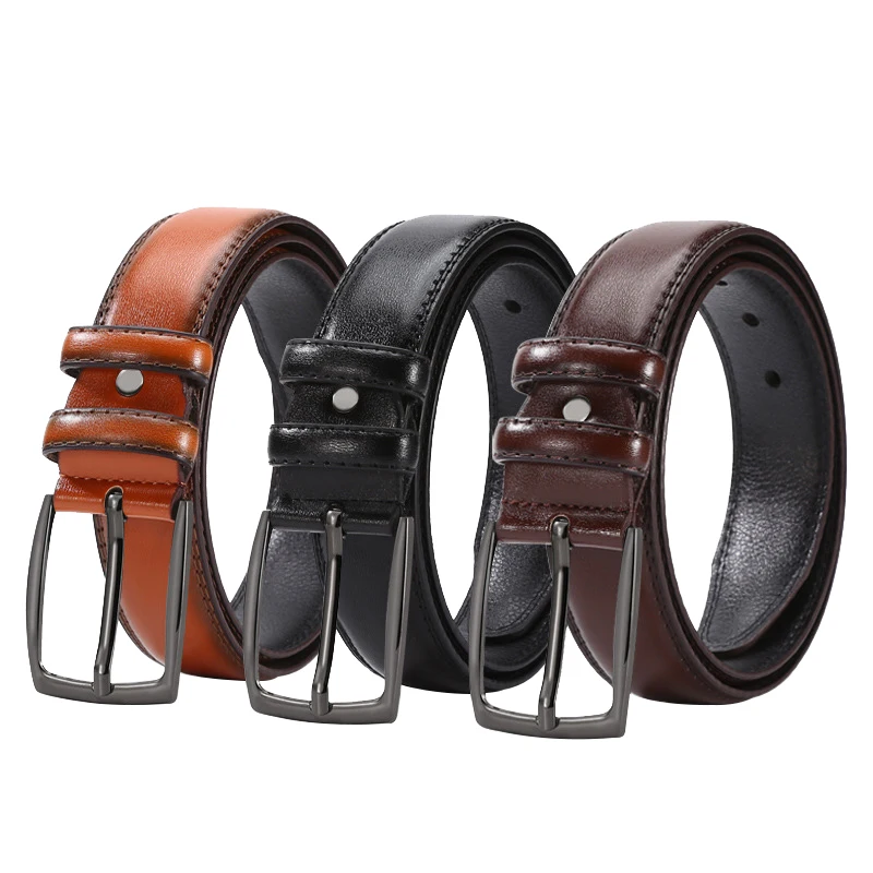 

Hot Selling Men Leather Belt Quality Alloy Pin Buckle Imitation Leather Men Belt Solid Color Business Affairs Men Casual Belt 11