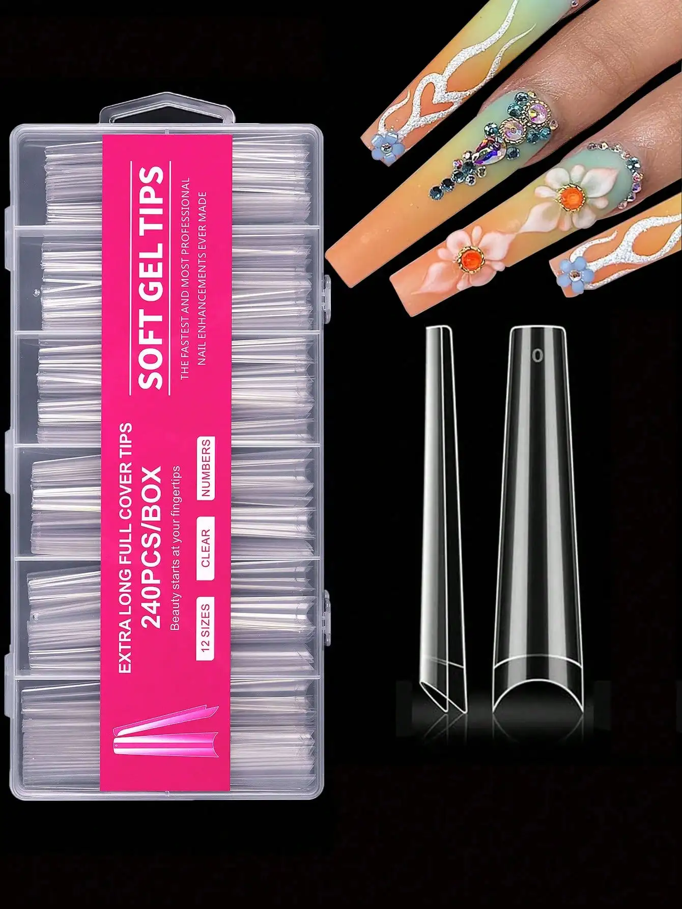 

Extra Long Coffin Nail Tips No C Curve 240Pcs XXXL Coffin Nails Clear Acrylic Nails Tips, Half Cover Long Coffin Press On Nails, Flat Acrylic Nail Tips False Nails For Nail Salon Home DIY Ideal Gifts, 12 Sizes Nail Supplies