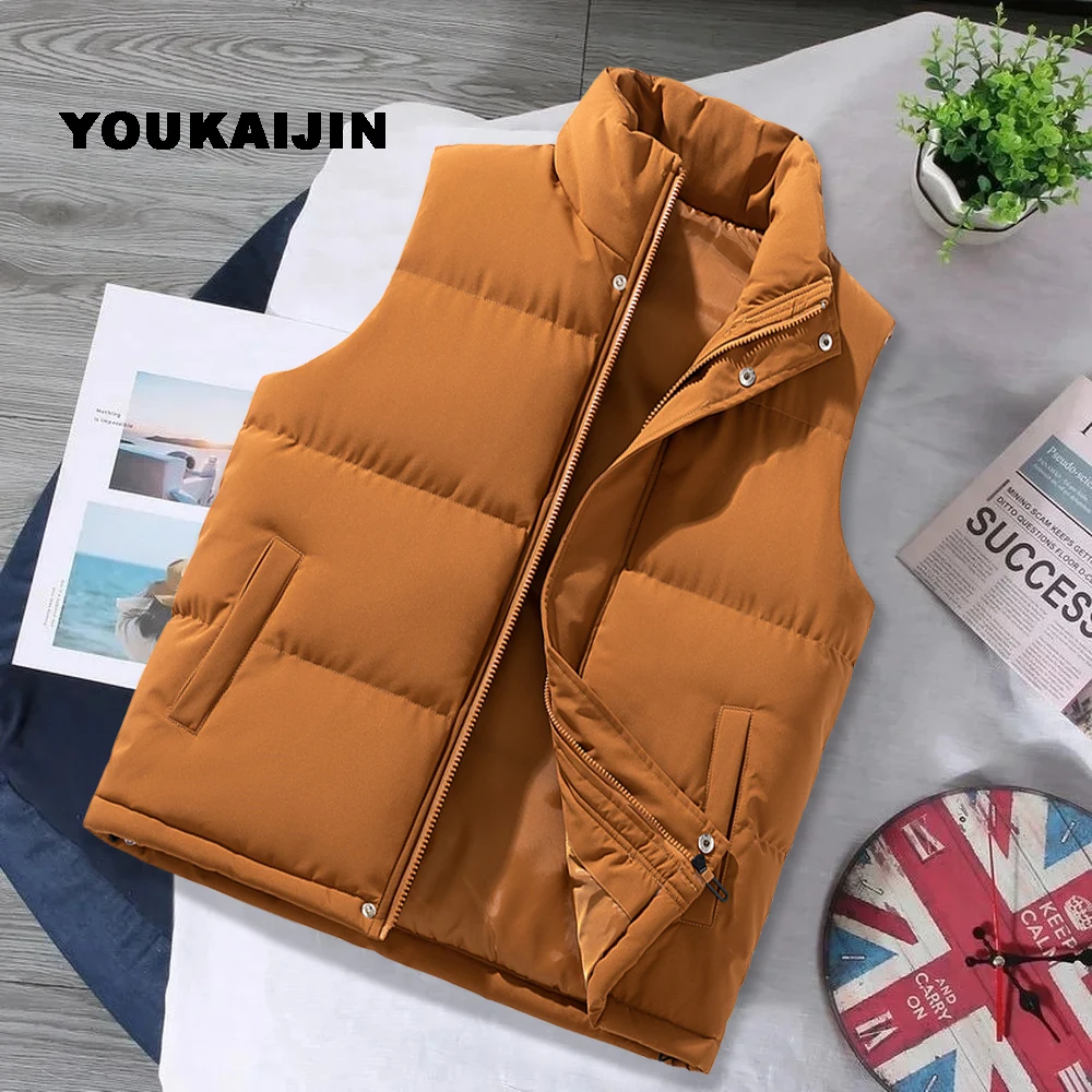 Brown Vest Jacket Men Slim Fit Stand Collar Sleeveless Puffer Jackets Spring Autumn Casual Waistcoat Men Hiking Travel Running