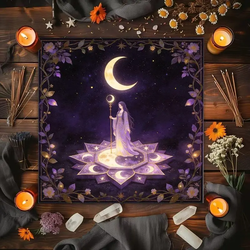 VIKAMA Sun Moon Goddess Moon Phase Starry Sky Altar Cloth Tarot Card Tablecloth Mysterious Vika Divination Ceremony Mat