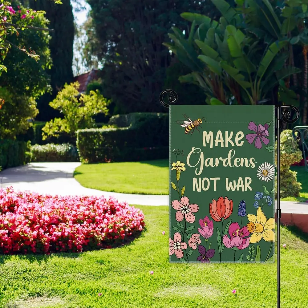 Make Gardens Not War Garden Flag, Double Sided Yard Outdoor Farmhouse Lawn Porch Decor Flag, Peace Equality Ally Yard Flag,  llz