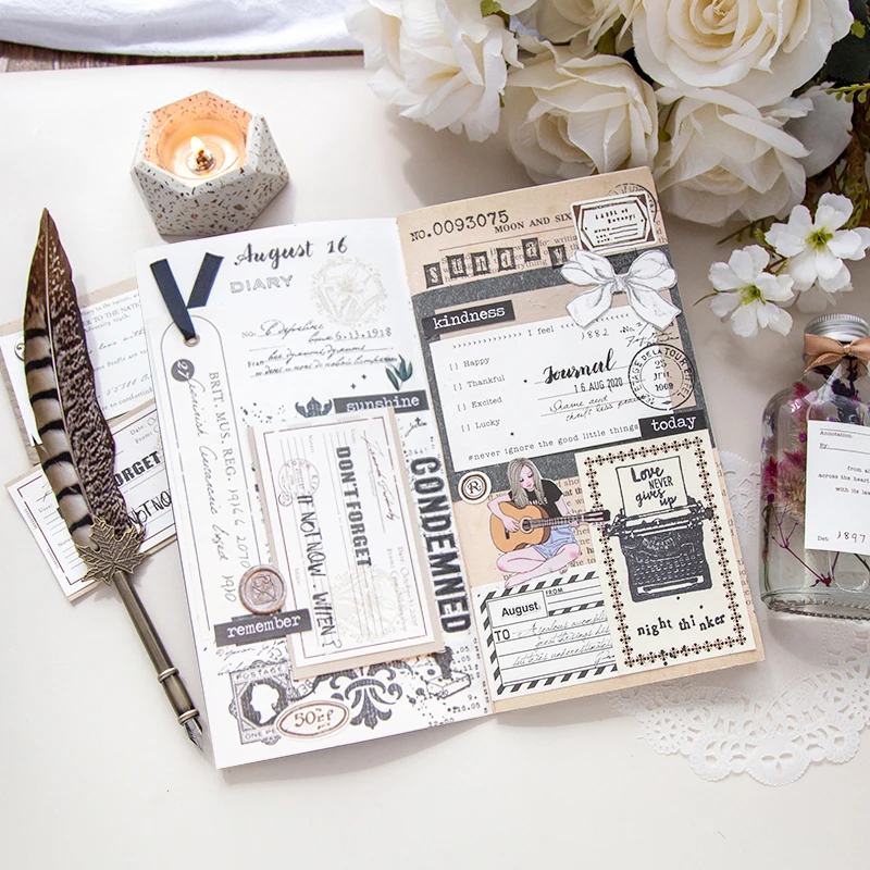 Yoofun 50pcs/pack Vintage Tickets Memo Pads Retro Bill Notes for Junk Journal Scrapbooking Planner Office School Stationery