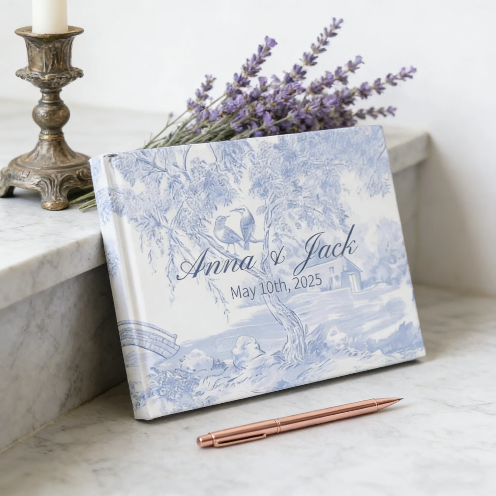 

Персонализированная свадебная гостевая книга в стиле голубого тюля | Винтажный переплетенный альбом для памятных вещей на заказ | Элегантная регистрационная книга для подарков на свадебный душ