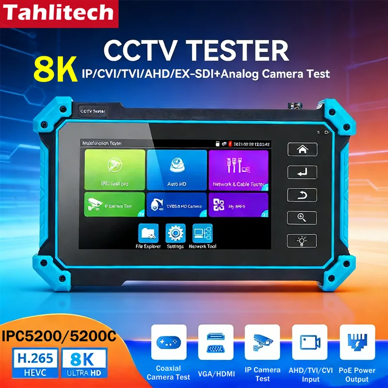 IPC-5200Plus CCTV IPC Tester 8MP AHD CVI TVI Camera Tester VGA HDMI Input  Camera Security Monitoring Network Cable Test