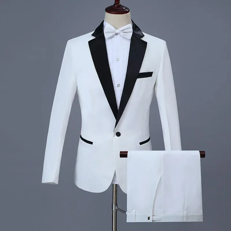 Men Long Sleeve Button Up Suits Party Banquet Dress Costumes White Wedding Tuxido Suits Two Piece Set Plus Size Pants Set 4xl