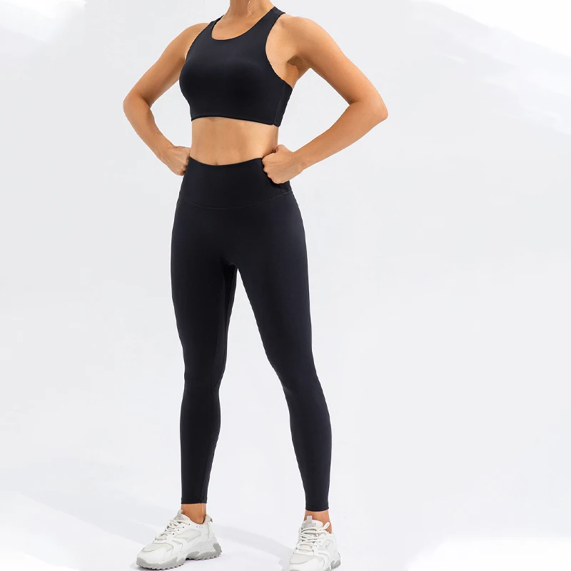 Vêtements de fitness taille haute pour femmes, haut de survêtement, ensemble sportif de gymnastique, kit de yoga, soutien-gorge salopette, short, leggings croisés, serré