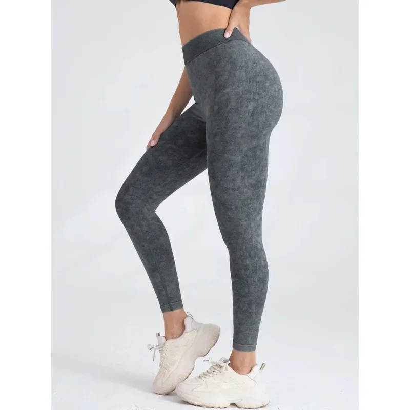 Push Up High Waist Sports Leggings Stretch Athletic Women Sexy Pants Seamless Sand Washed Denim Gym Leggings Femme