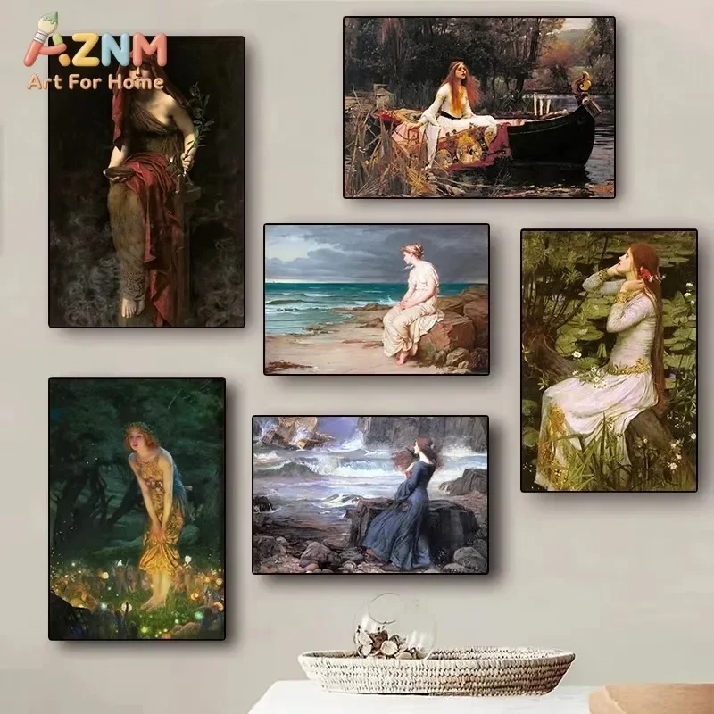 Pre Raphaelite Vintage Mythology Woman Canvas Wall Art Classic Oil Painting Print Unframed Canvas Picture Living Room Home Deco
