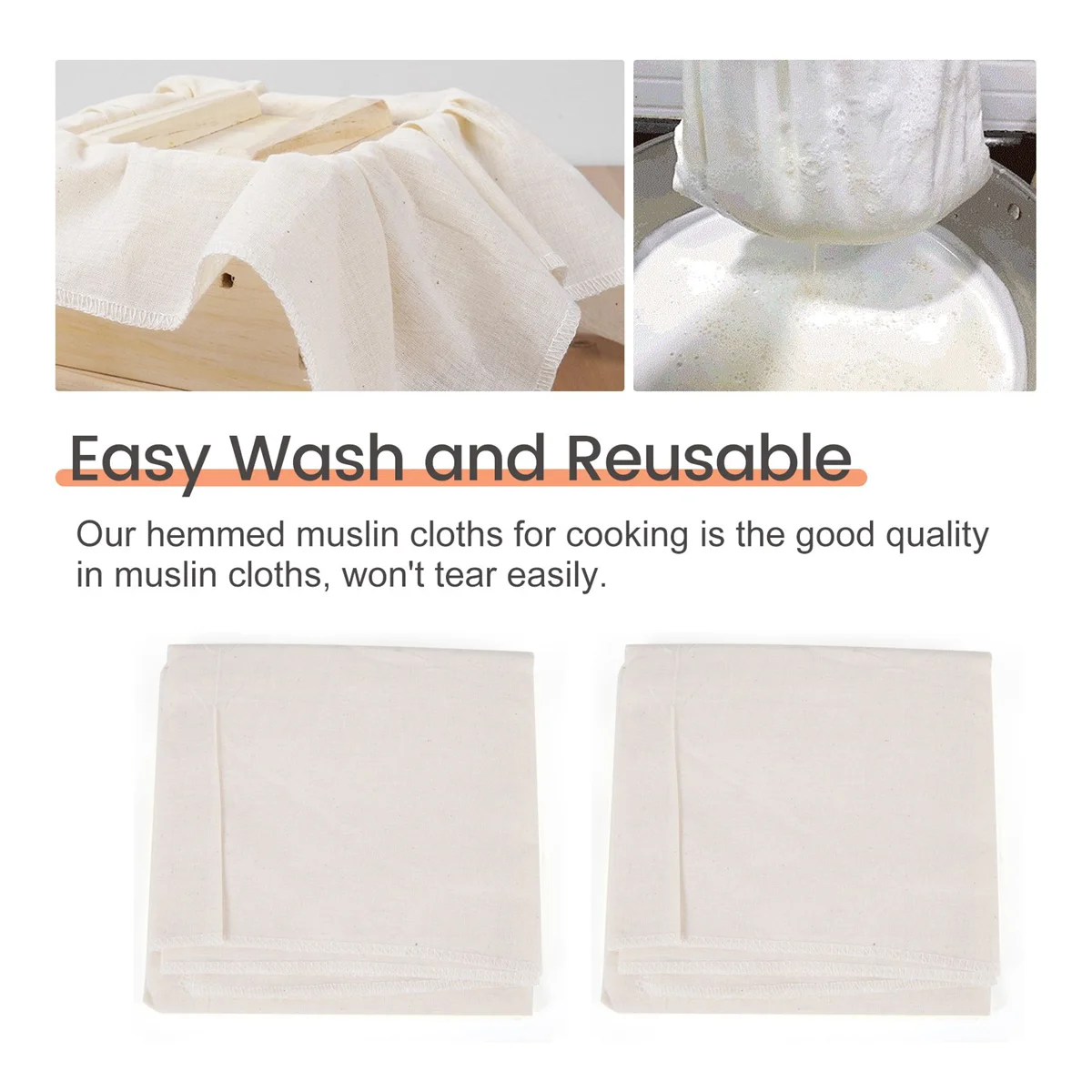 Muslin Cloths for Cooking, 50X50cm, Grade Hemmed Cheese Cloths for Straining, Unbleached Pure Cotton Cheese Cloth 3 Pcs