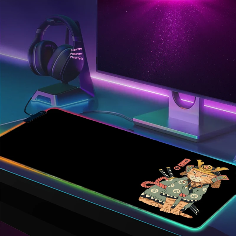 

Japanese Cat Large RGB Mouse Pad Gaming Mousepads LED Mouse Mat Gamer Desk Mats Rubber Table Rug With Backlit Desk Pads