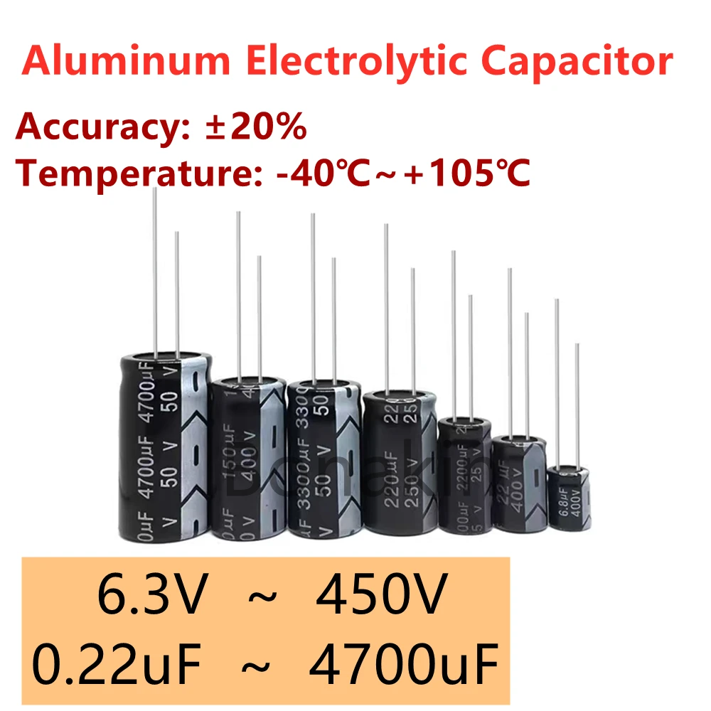 Aluminum Electrolytic Capacitor 10UF 22UF 47UF 100UF 220UF 330UF 470UF 680UF 1000UF 2200UF 4700UF 10V 16V 25V 35V 50V 400V 450V
