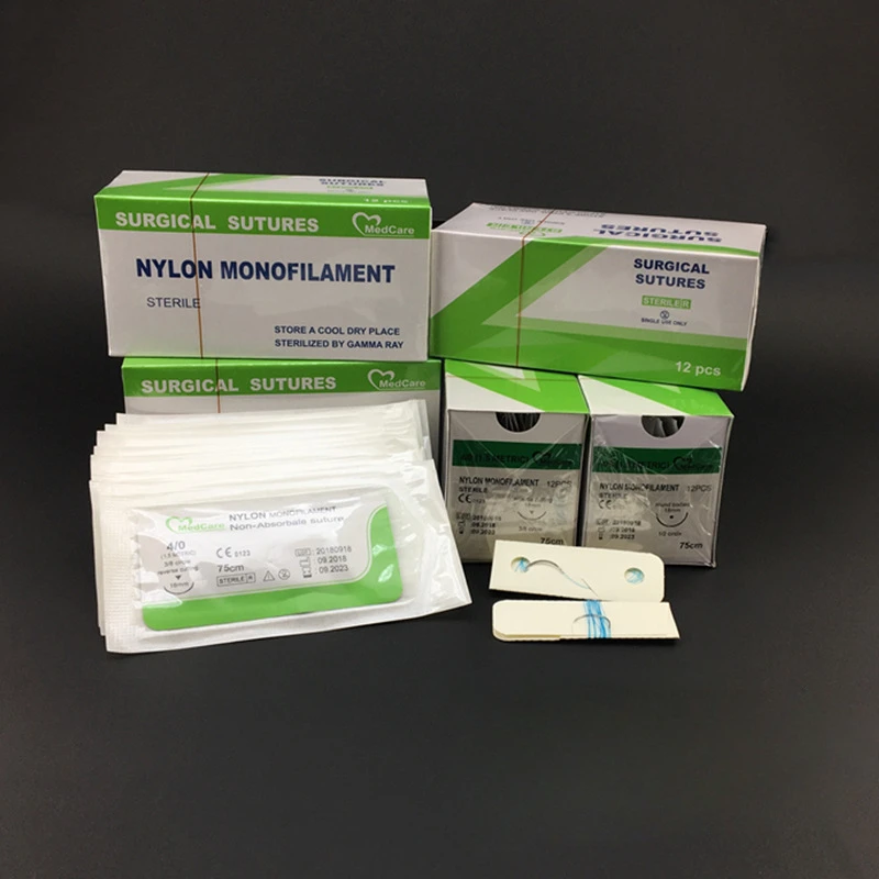 1box 75CM Dental Implant Disposable Nylon Thread 4-0 Inverted Triangle Round Needle Pin Sewing Needle Thread Dentistry Materials