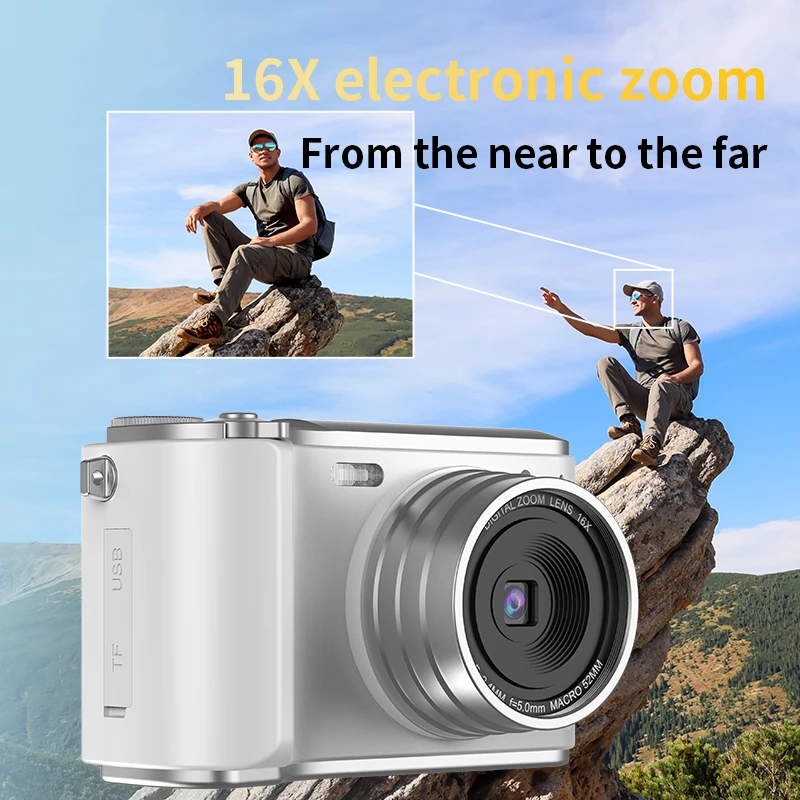 كاميرا رقمية 4K FHD 64MP التصوير الفوتوغرافي التركيز التلقائي خمر مدونة فيديو مسجل 16X التكبير الرقمي 180 °   كاميرا واي فاي بشاشة قلابة