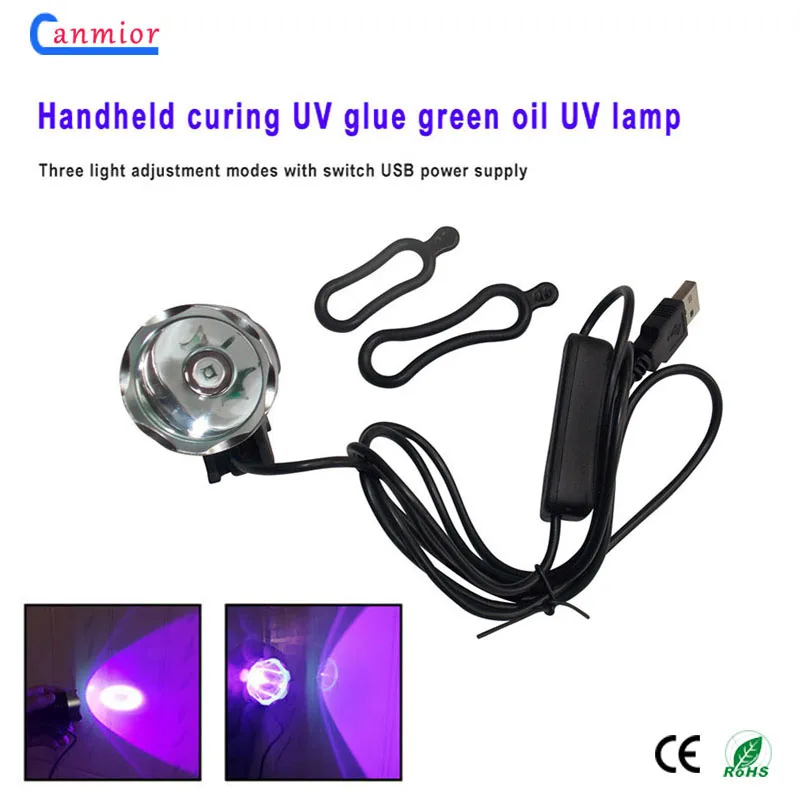 

Canmior handheld maintenance UV lamp LED green paint UV adhesive shadowless adhesive curing lamp switch USB power supply 10W UV