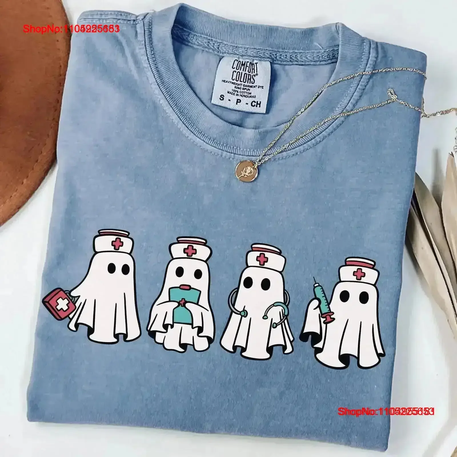 تي شيرت Ghost Nurse Halloween تي شيرت مخيف RN Boo Crew للحفلات عتيق مغسول ملابس مصممة متعددة الاستخدامات ورسومات ناعمة أنيقة عتيقة #1