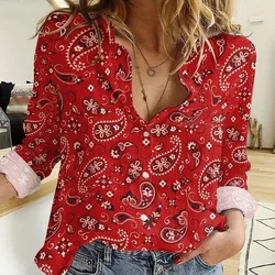 Fashion 2024 New Women's Long Sleeve Shirts 3d Floral Print Linen Single-Breasted Button-Up Blouse Elegant Loose Lapel Shirts