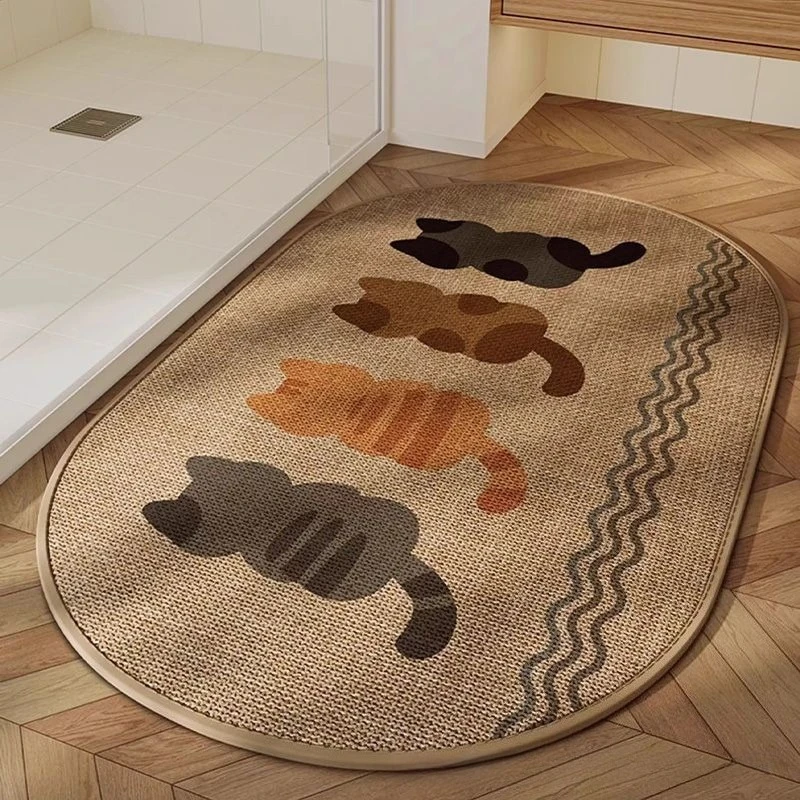Bathroom Non Slip Floor Mat Polyester Woven Surface Rubber Bottom Absorbent Pad Thickened Wear-resistant Quick Drying Foot Mat