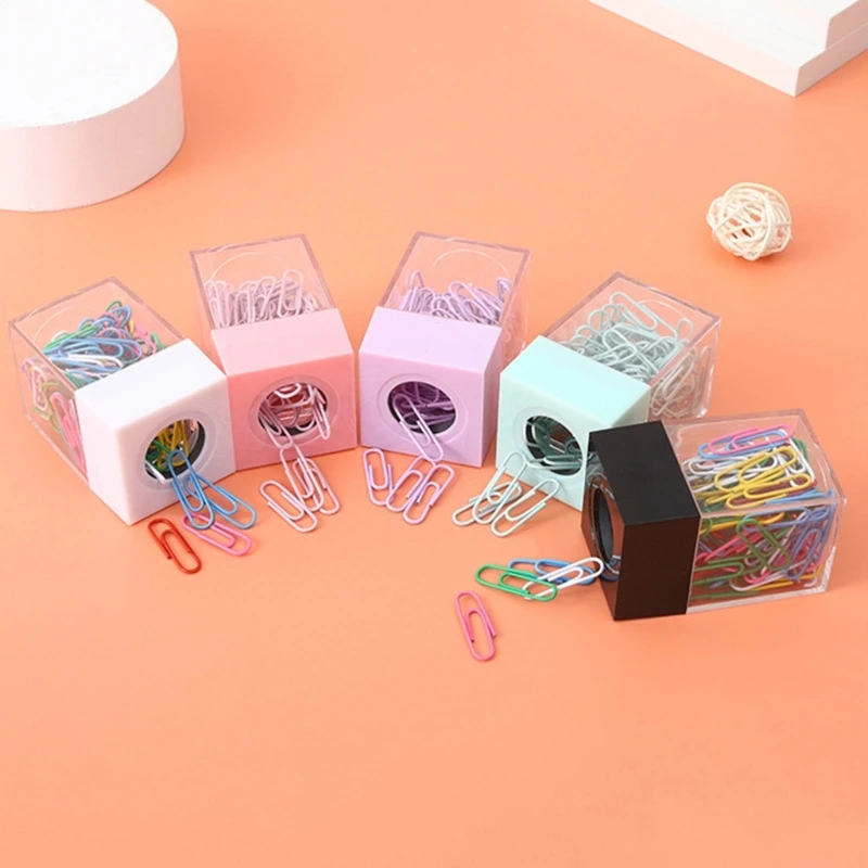 Magnetic Paper Clip Holder with Paper Clips Cute Office Supplies for Desk Organizer Magnetic Paper Clip Dispenser Box K1KF