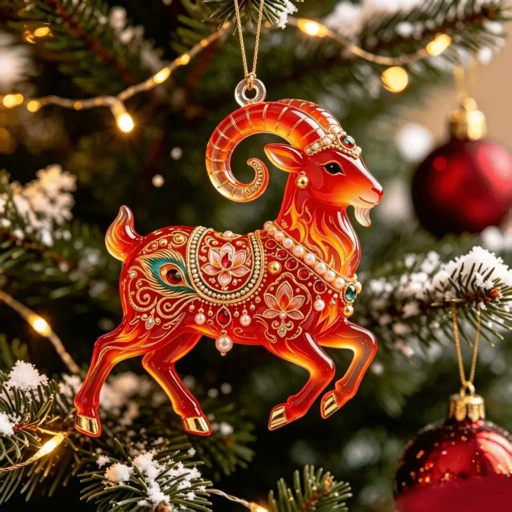 2D Flat Goat Hanging Ornament Shining Acrylic Goat Pendant Simulation Artificial Rhinestone Animal Hanging Decoration
