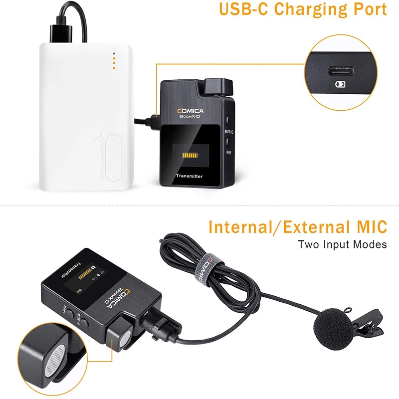 Comica BoomX D2 2.4G Compact Wireless Microphone System with 2 Transmitter and 1 Receiver Lav Mic for Smartphone/Camera/Podcast