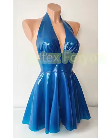 Handmade Natural Latex Women Dress Latex Halter Mini Swing Dress Evening Dress Lady's Skate Skirt Clubwear Elegant Customized