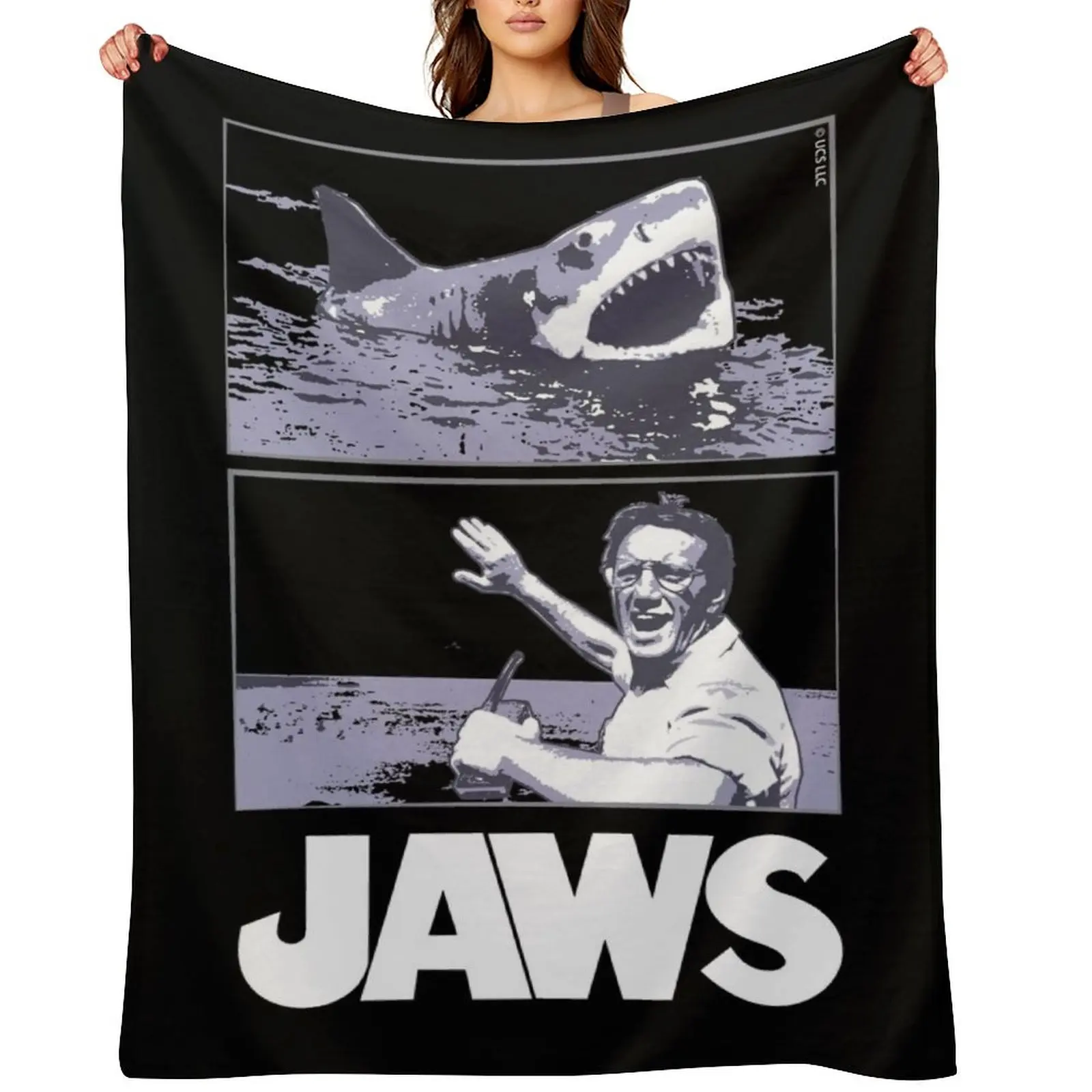 

Jaws 1975 movie fan art Throw Blanket Shaggy Hairys Blankets For Bed Kid'S Blankets