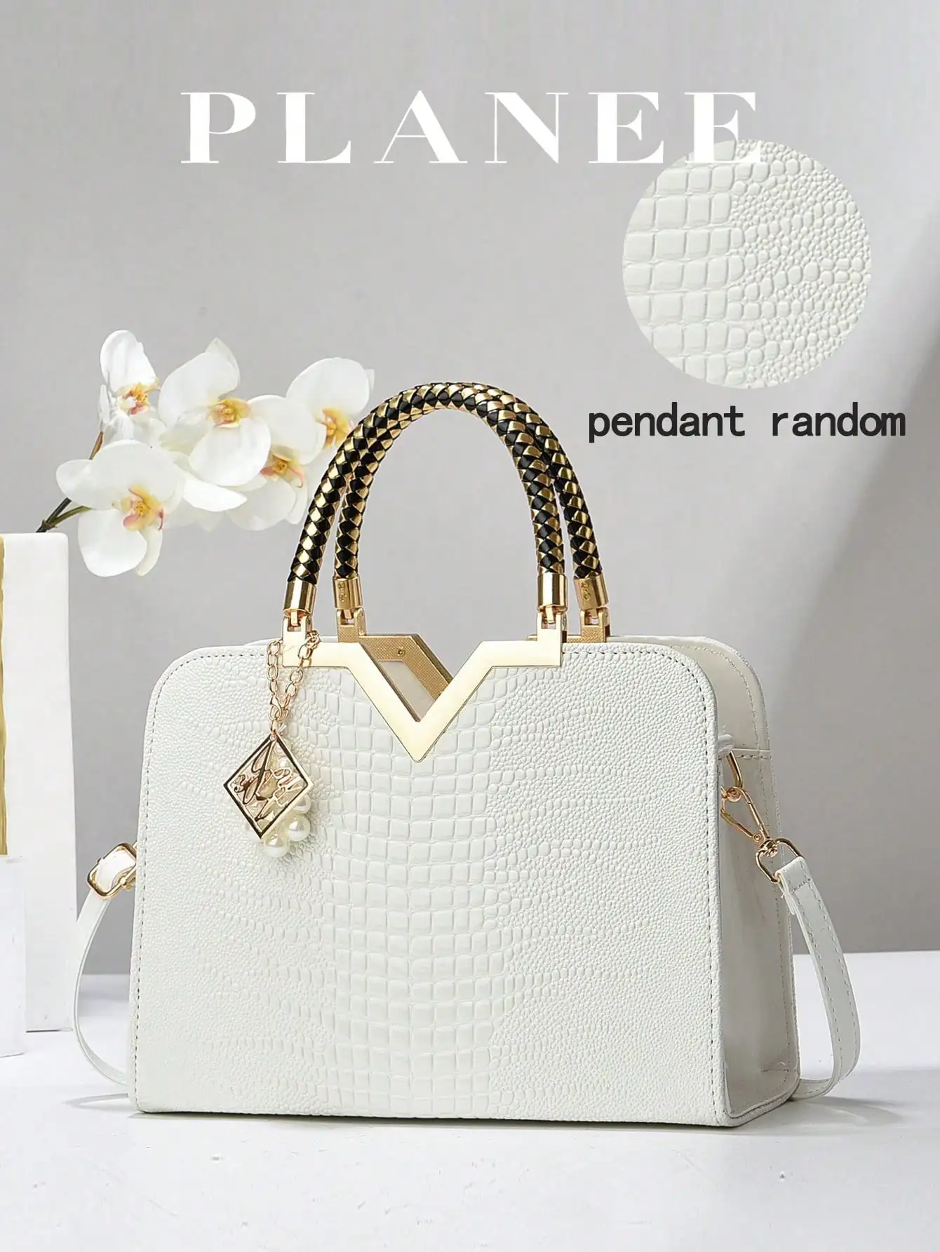 PLANEE 2024 New High-End Portable Diana Princess Handbag, Niche Design Tote Bag, V-Shaped Bag Cream Bag